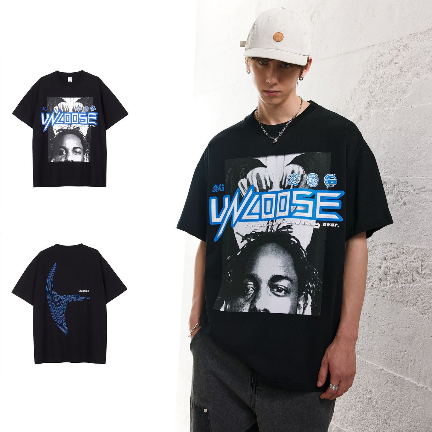 T-shirt à manches courtes à épaules dénudées, style streetwear américain, tendance nationale, de créateur.