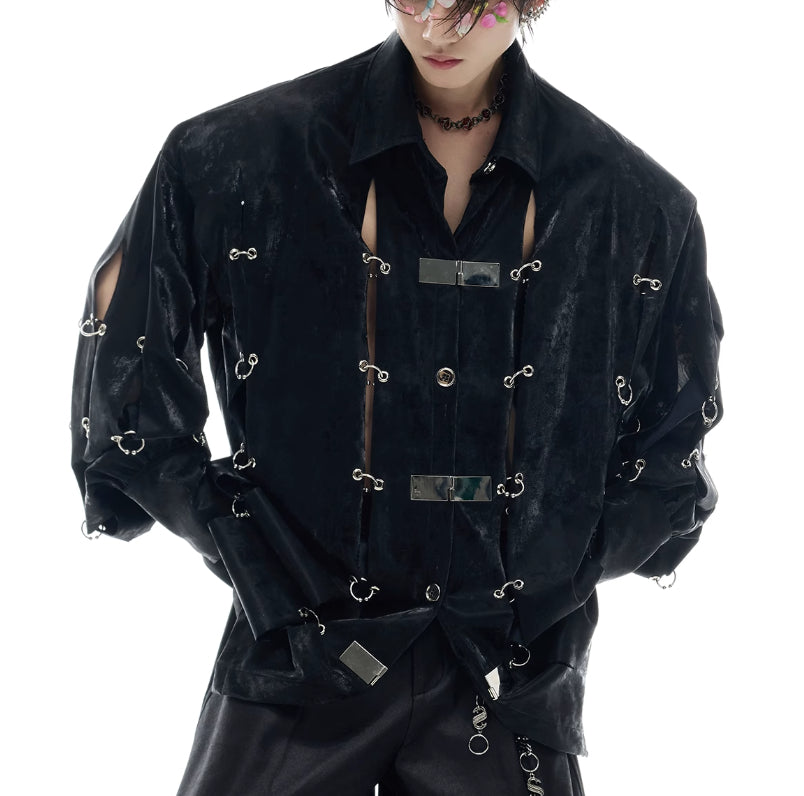 Heavy Niche Metal Buckle Hollow Sense Of Design Shirt