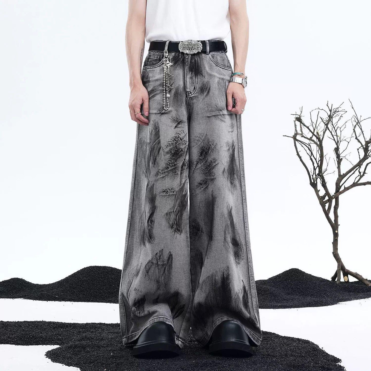 Manteau en jean sans manches à épaules rembourrées et motif graffiti de rue américain