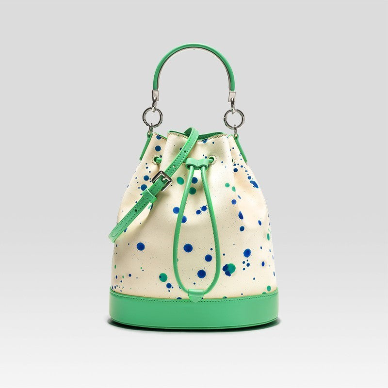 Sac seau à bandoulière en cuir de vache avec couche supérieure, sac à main de grande capacité