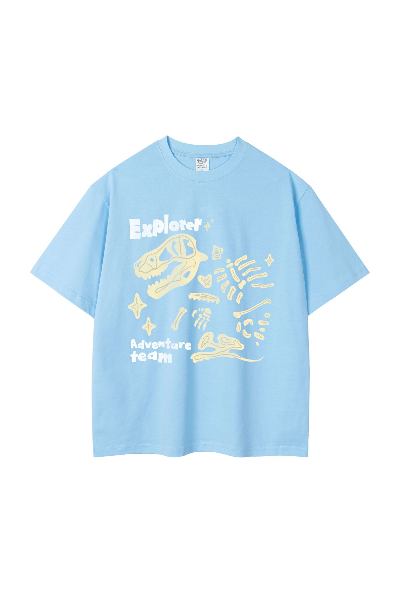 Loose Round Neck Dinosaur Loose Printed Double Yarn Cotton Short Sleeve