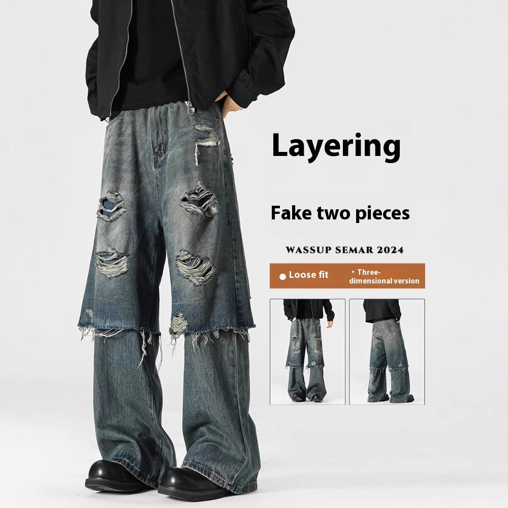 American Street Fake Two-piece Jeans