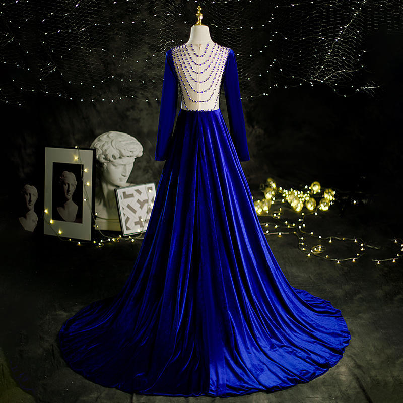 Fashion Simple Velvet Long Sleeves French Dress