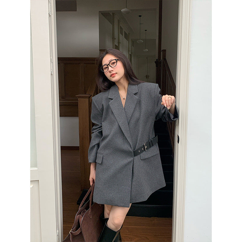 American Style Padded Shoulder Woolen Suit Women's Design Wide Waist-tight Suit Jacket