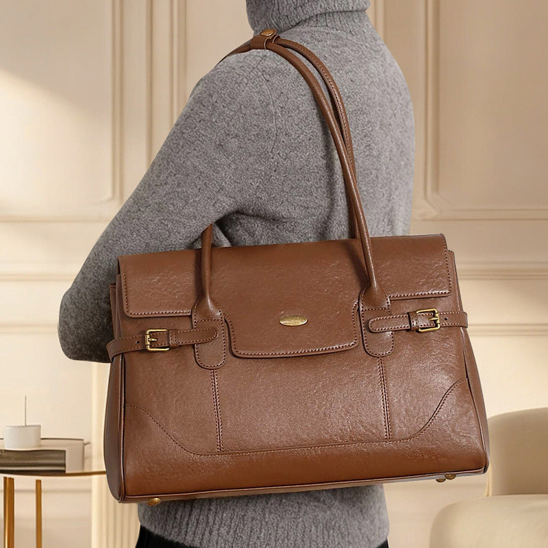 New Commuter Retro Versatile Genuine Leather Underarm Womens Bag