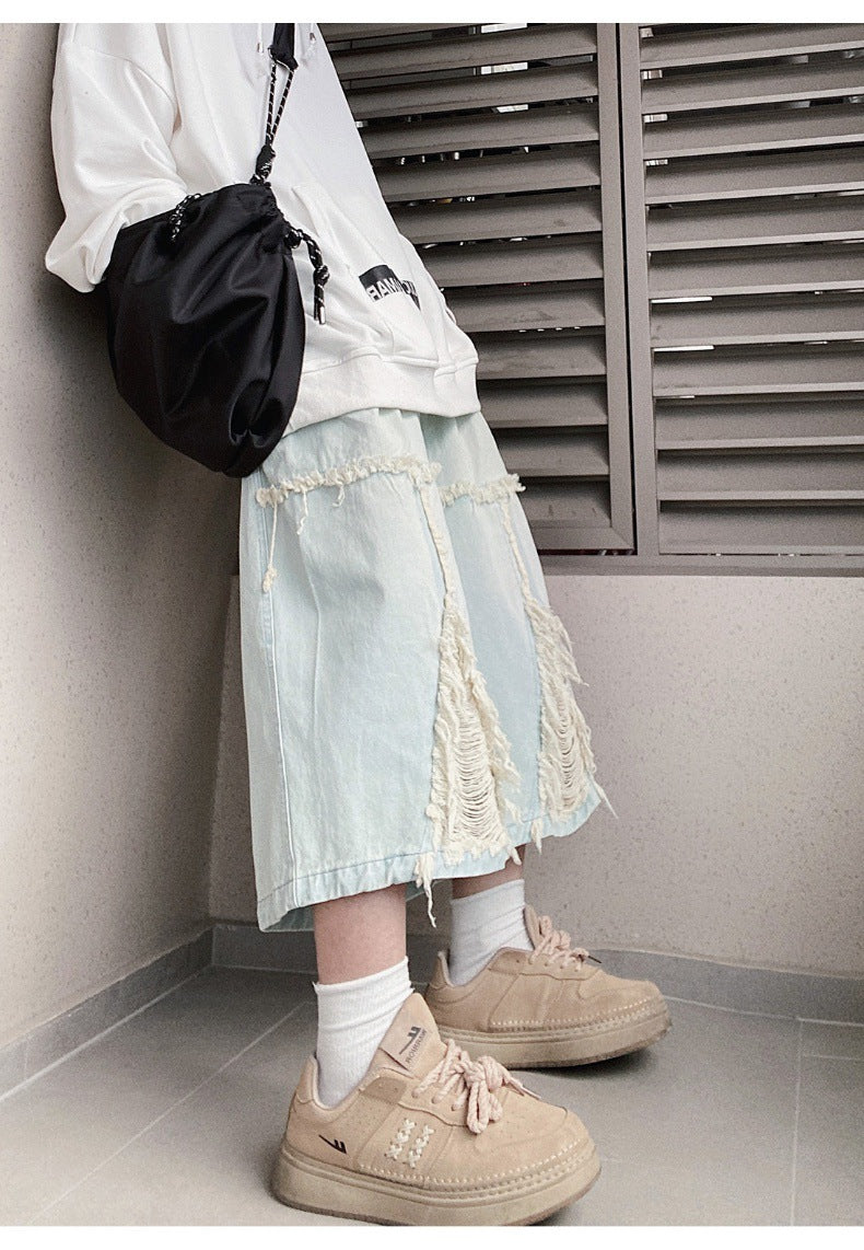 Pantaloncini in denim retrò a gamba larga hip hop