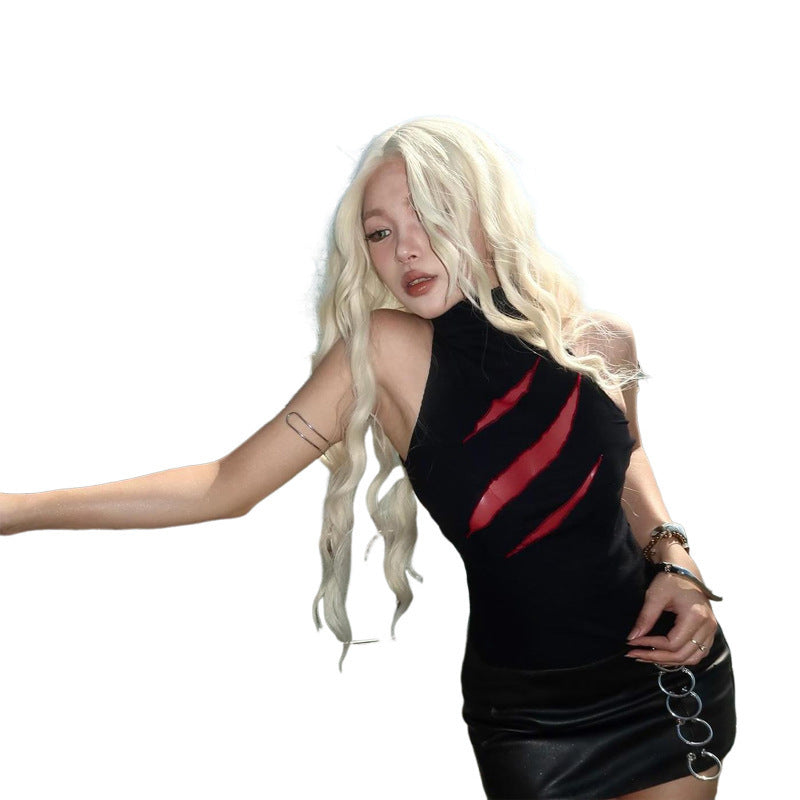 Gilet sans manches personnalisé, style streetwear, col montant, couleurs contrastées, coupe ajustée, pour femme branchée.