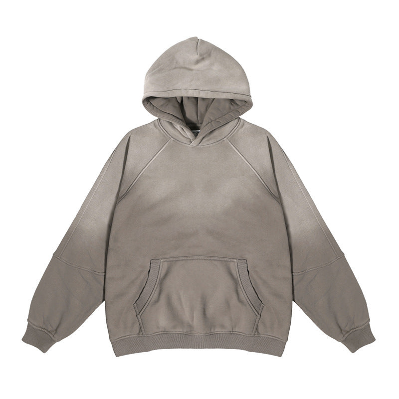 Gradient Two Colors Distressed Hooded Sweater