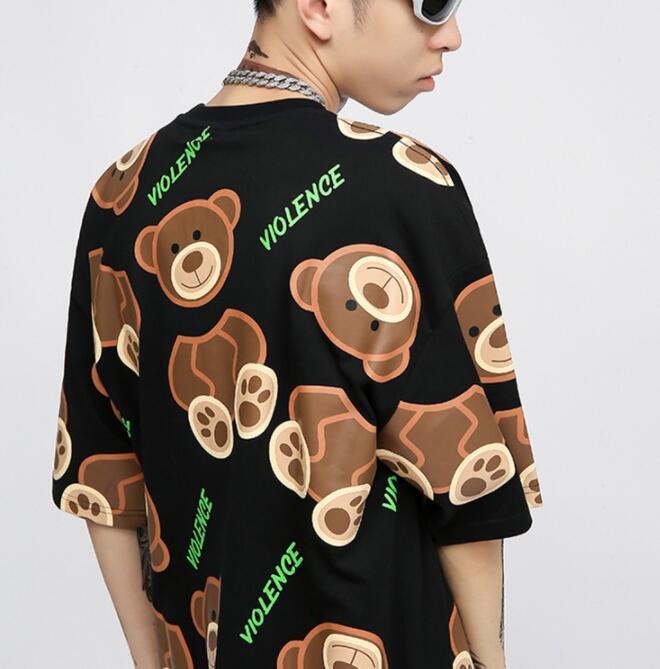 Summer Guillotine Bear Print Loose Cotton Short-sleeved T-shirt Top