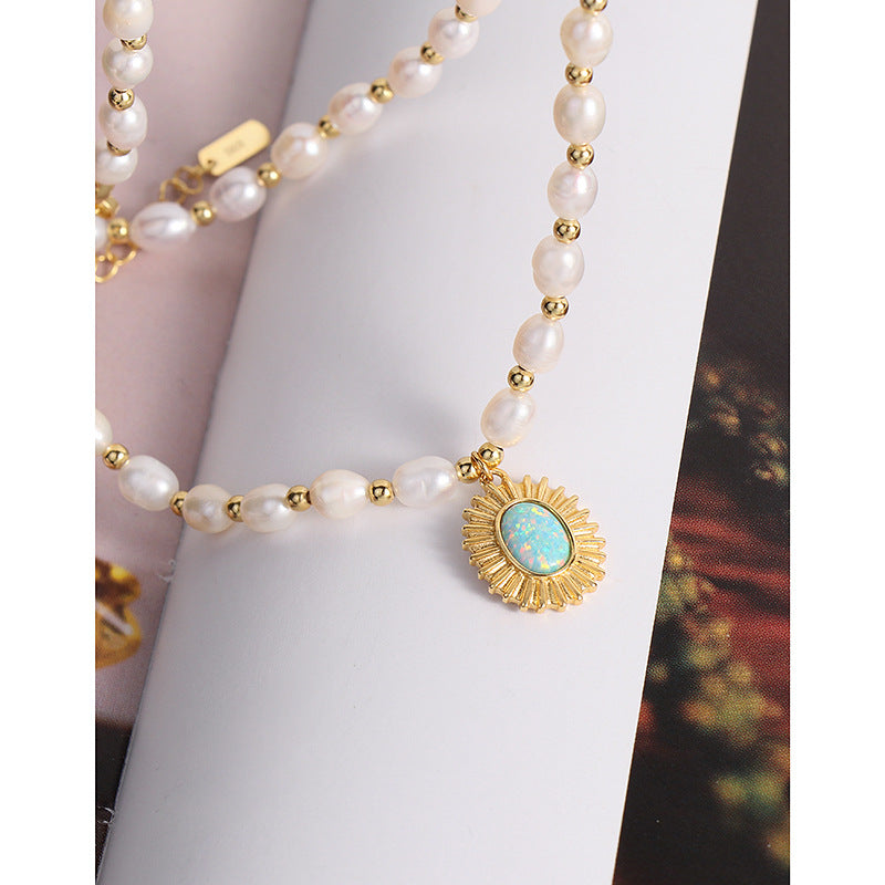 Light Luxury Design Opal Natural Pearl Necklace Sterling Silver