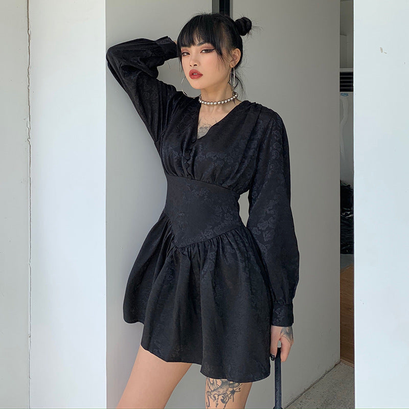 Pavillon européen et américain style palais rétro manches lanternes col en V croisé taille