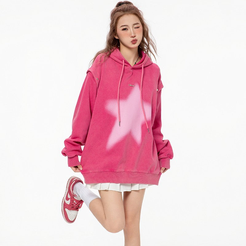 American-style Printed Distressed Detachable Sweater Autumn Couple Loose Top