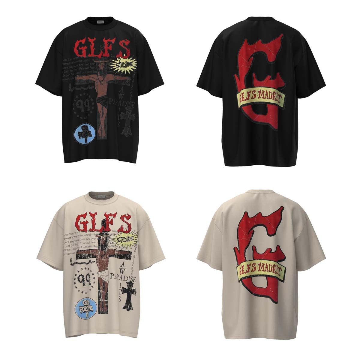 Cross Letter Print Loose Casual Short Sleeve T-shirt