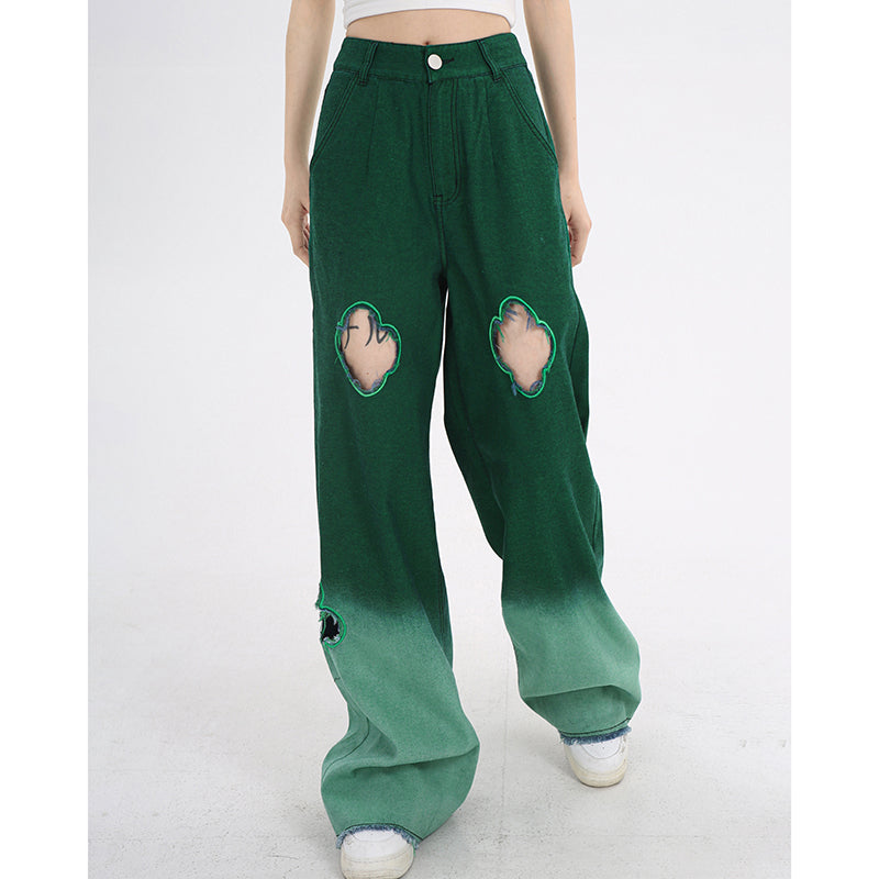 Loose Gradient Cutout Straight Leg Jeans