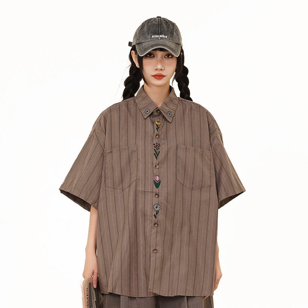 Vertical Striped Casual Short-sleeved Shirt For Men