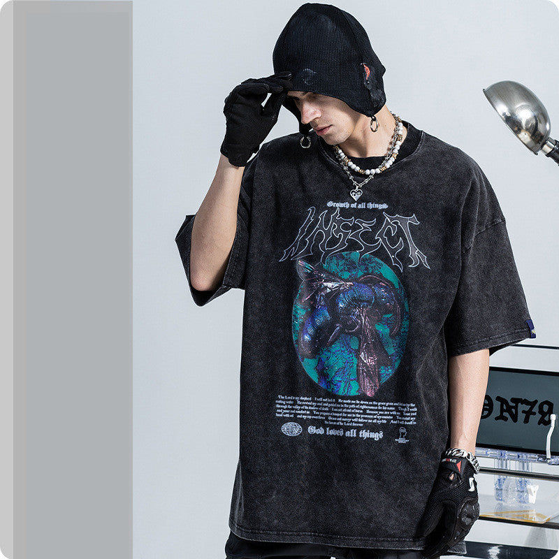 Vintage Dark Wash Distressed Short Sleeves