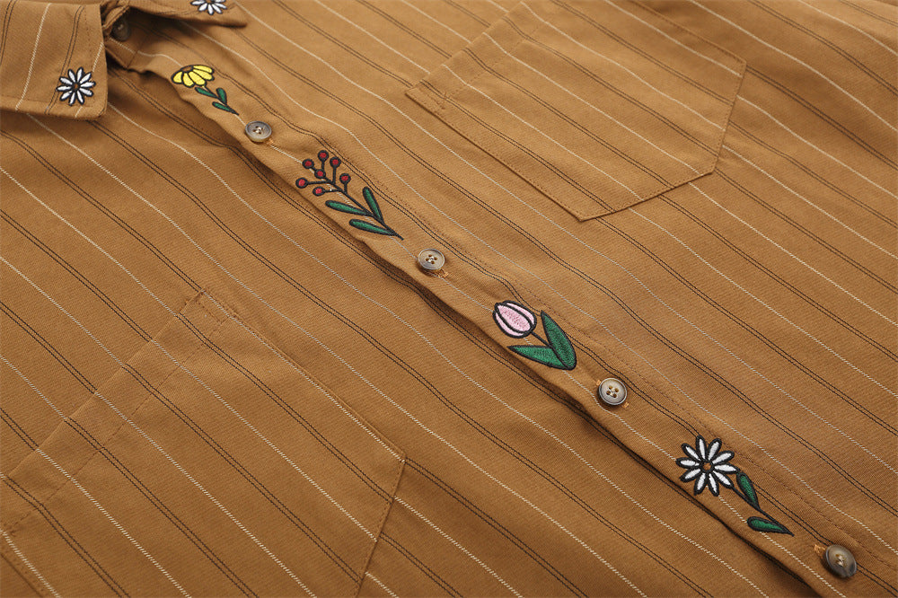 Vertical Striped Casual Short-sleeved Shirt For Men