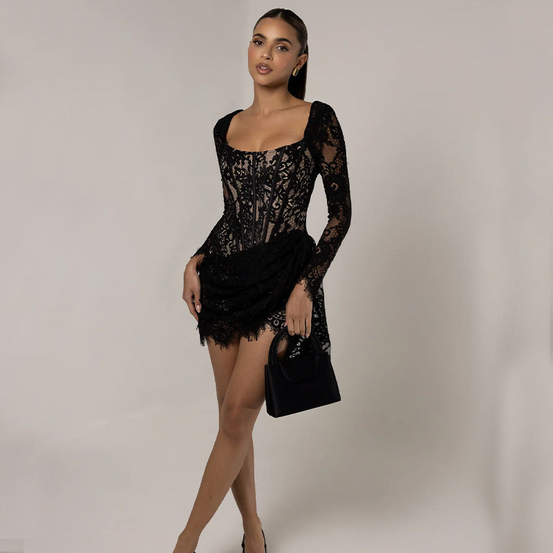 Fashion U-neck Slim-fit Long Sleeve Dress