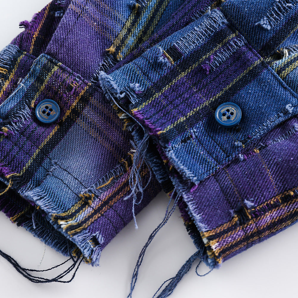 Tie-dye Gradient Plaid Shirt - High Street Fashion Design Sense