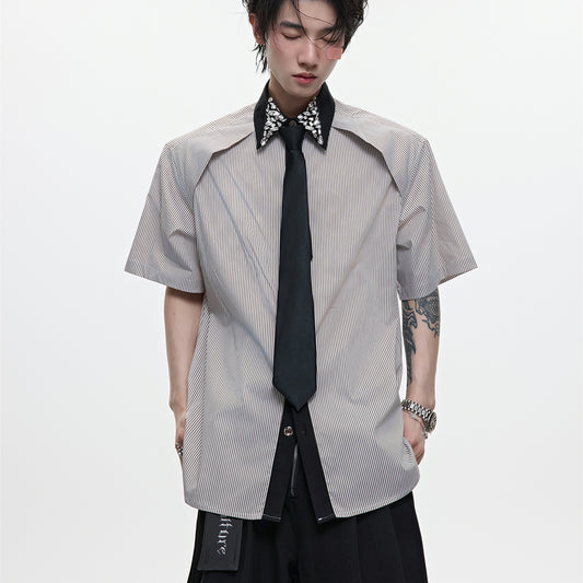 Men's Diamond Tie Dual-color Patchwork Striped Shirt