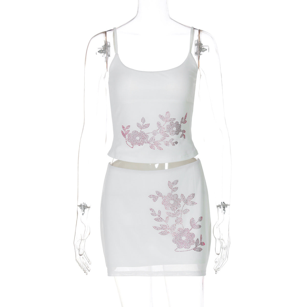 Tailleur jupe slim à bretelles strass pour fille sexy