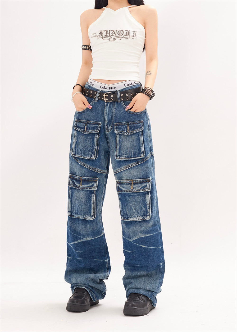 Pantalon droit ample tie-dye pour hommes et femmes, style punk et streetwear