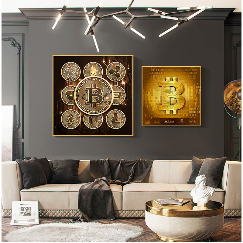 Bitcoin Painting On Canvas Of Large Size Currency Scandinavian Style Posters