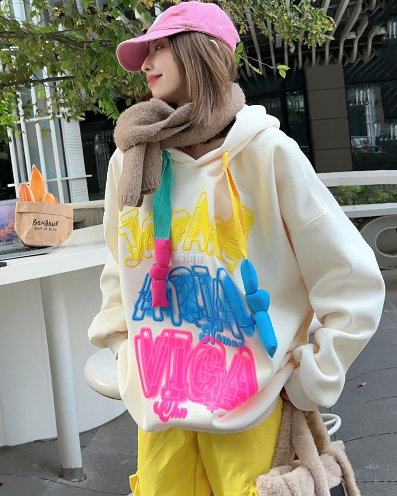 Velvet Padded Hooded Sweatshirt Loose Casual Hoodie