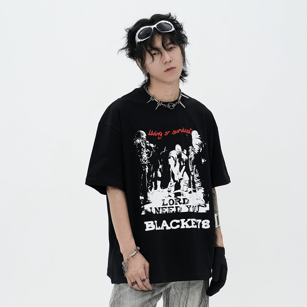 Character Abstract Printing Short-sleeved T-shirt Men