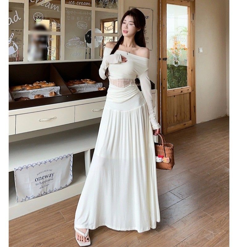 Lady's Off-shoulder Top And Skirt Set