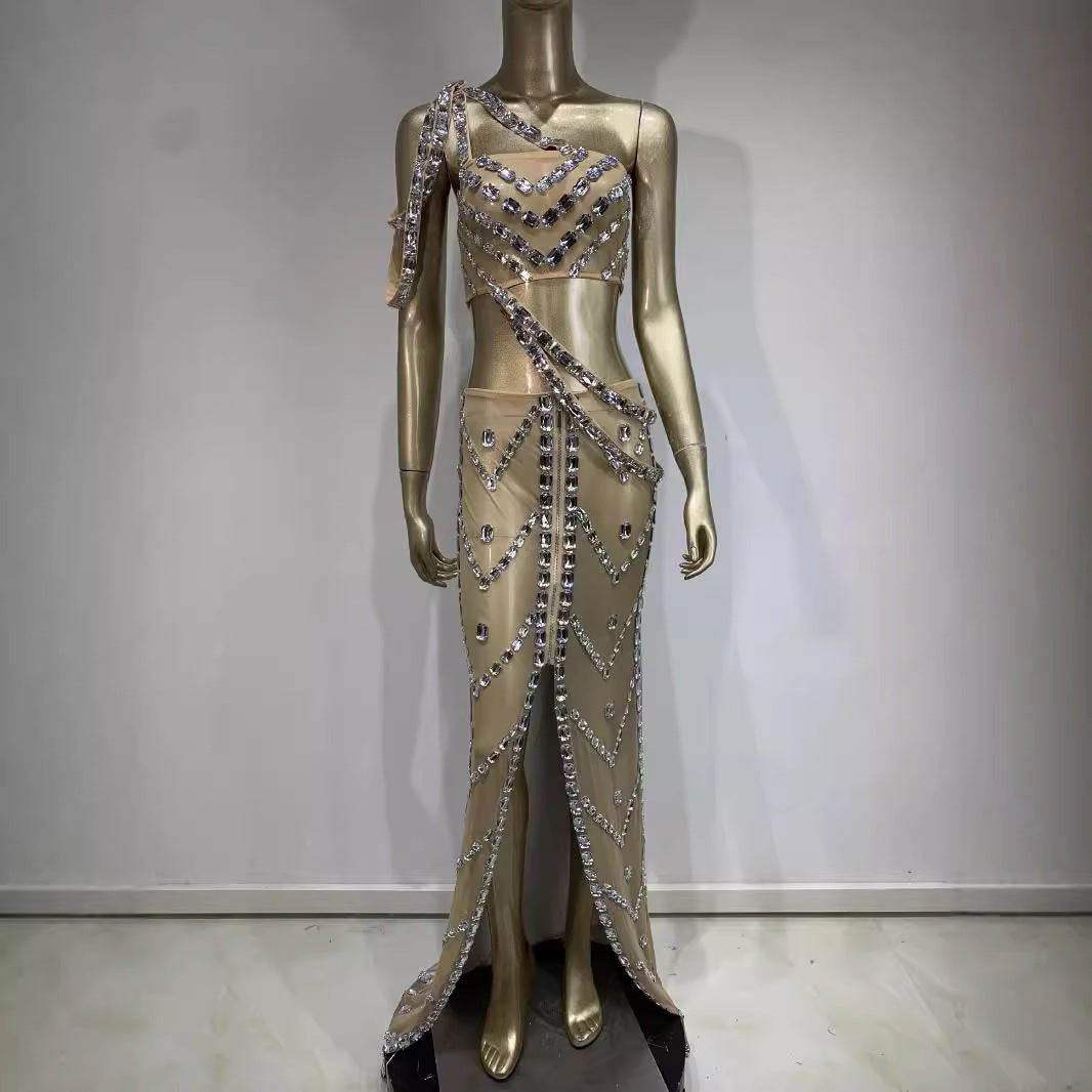 New Sexy Shiny Rhinestone Dress Suit