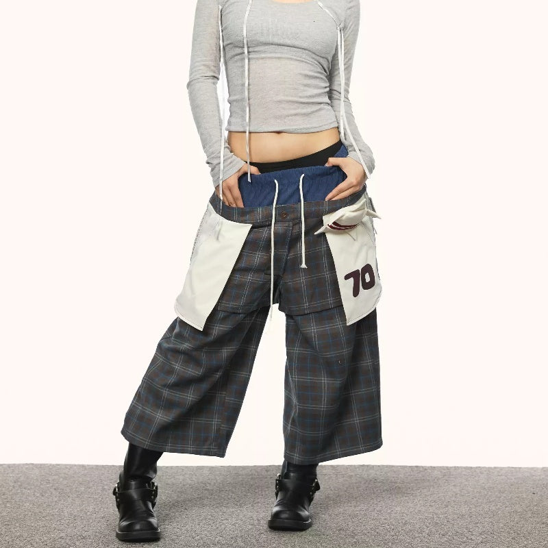 Retro Plaid Patch Pants
