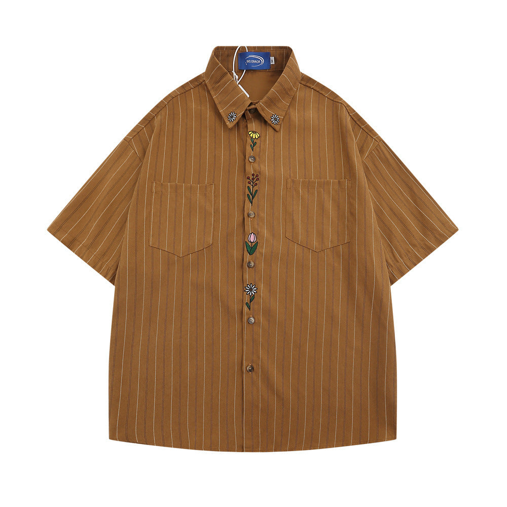 Vertical Striped Casual Short-sleeved Shirt For Men