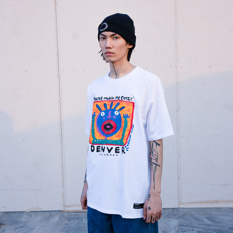 Pattern Printed Street Men And Women Loose Short Sleeve