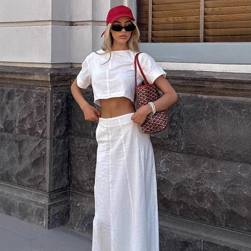 Fashion White Short Sleeve T-shirt Dress Set For Women