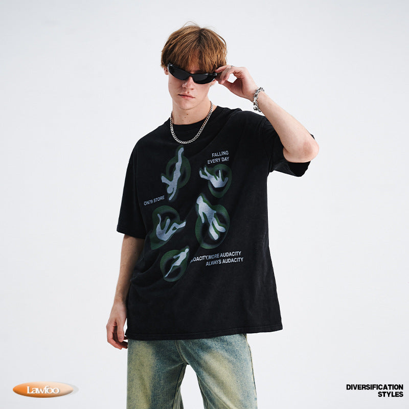 Men's American-style Print Loose Short Sleeve