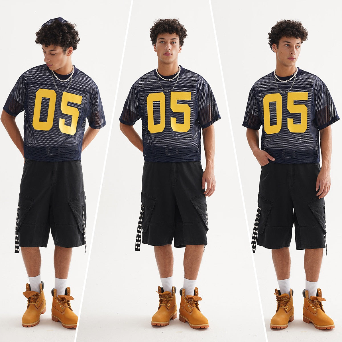 T-shirt ample à manches courtes en maille polygonale, uniforme de baseball en maille