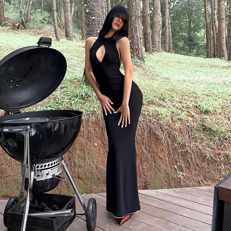 Lace-up Backless Long Hooded Dress