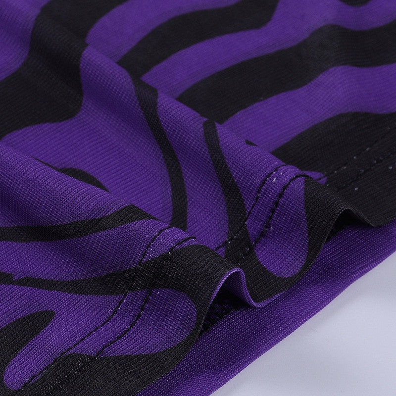 Sexy Mesh See-through Dress Printed Long-sleeved Midi Dress