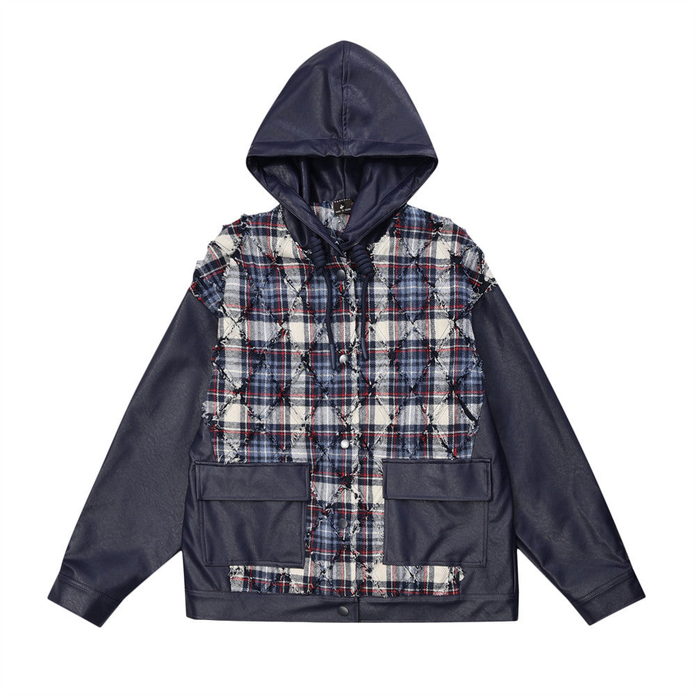 Manteau deux pièces en simili cuir PU avec coutures contrastées