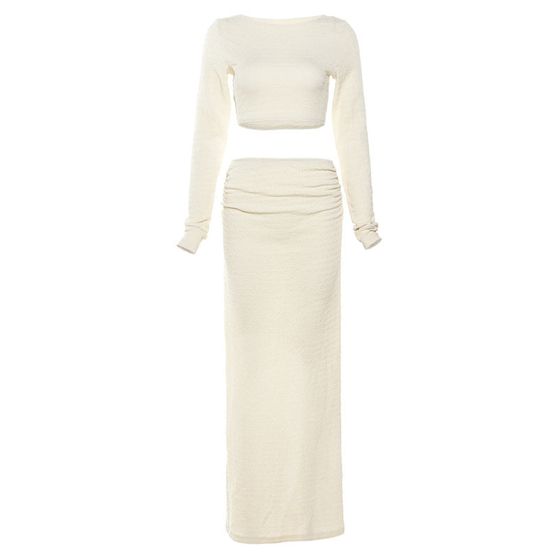 Fashion Round Neck Long Sleeves Cropped Suit