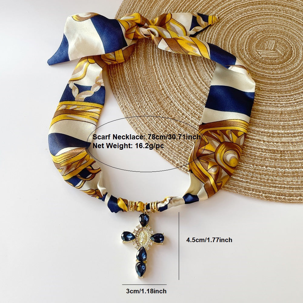 Light-luxury Elegant Printed Silk Scarf Necklace