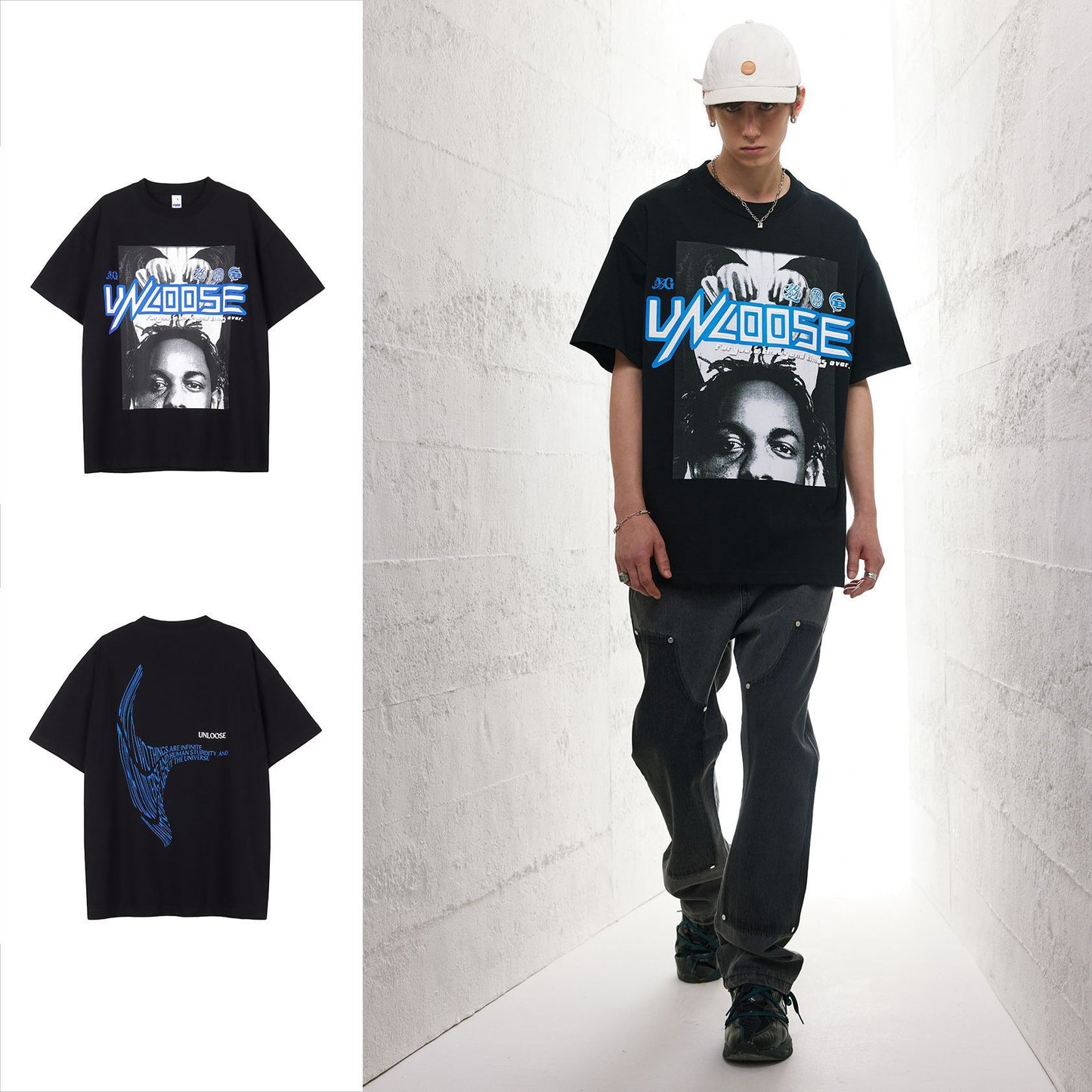 T-shirt à manches courtes à épaules dénudées, style streetwear américain, tendance nationale, de créateur.