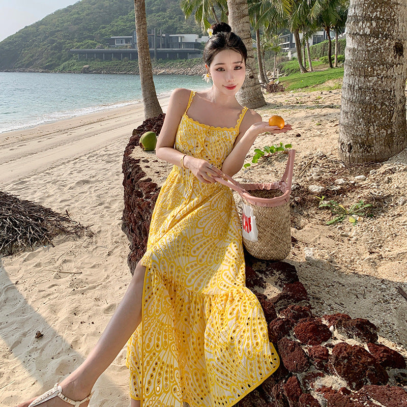 Waist Slimming Vacation Style Beach Dress Summer
