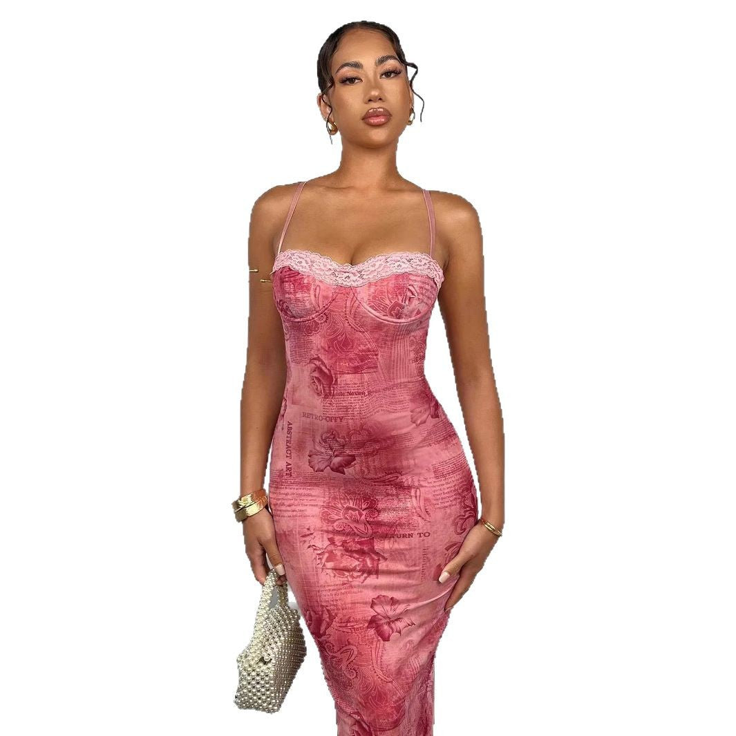 Retro Lace Slim Fit Long Vest Dress