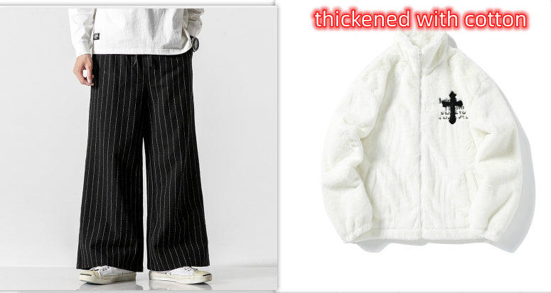 Straight-leg Pants Linen Striped Pants Harem Wide-leg Pants Casual Cotton Linen Pants