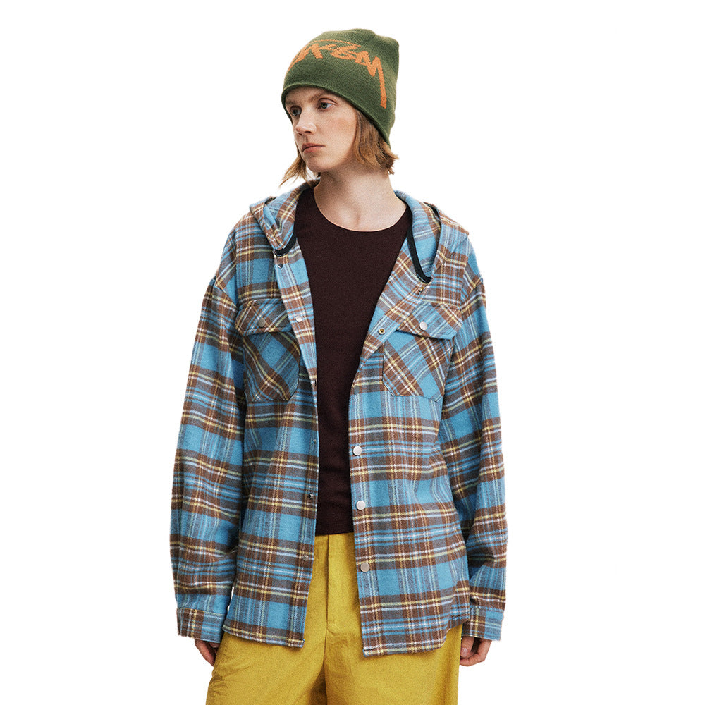 Plaid Hooded Loose Shirt European And American Retro Casual Cardigan