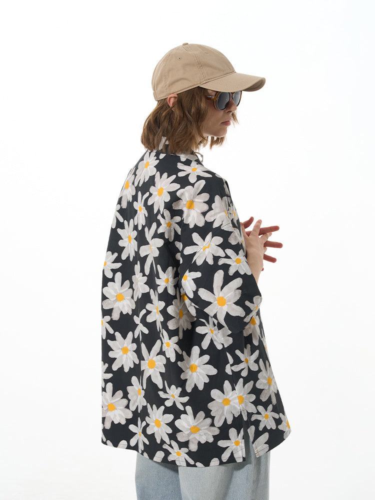 white flower floral button up shirt