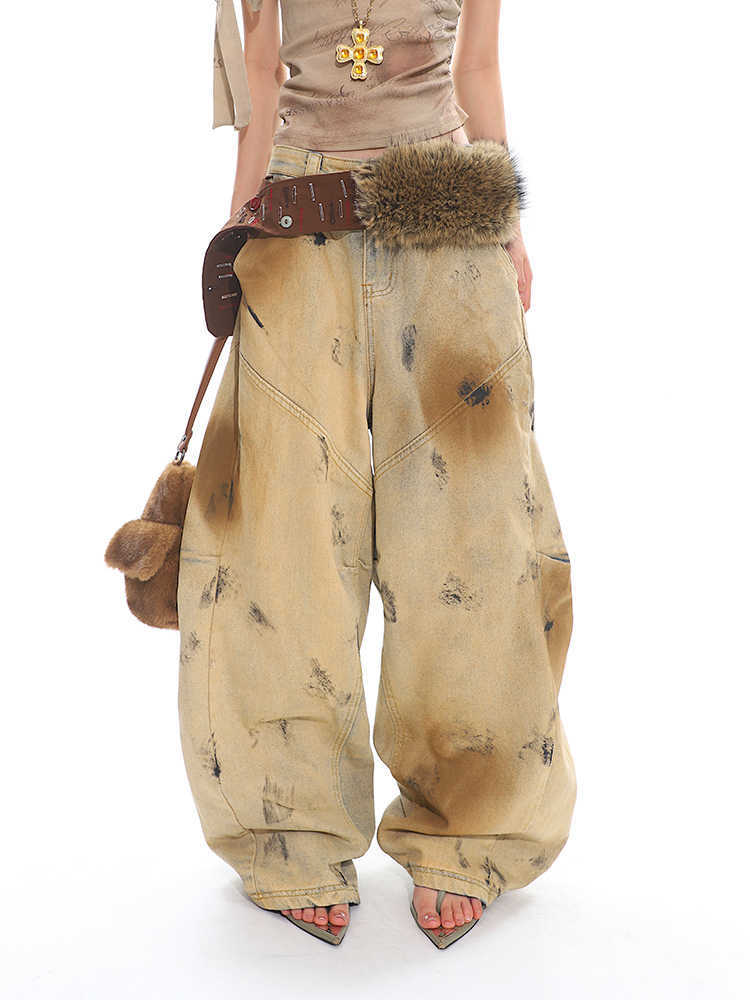 Washed Old Blooming Retro Machete Profile Loose Jeans