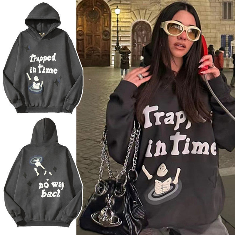 Sweat à capuche ample imprimé et décontracté